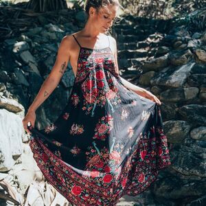 SPELL HOTEL PARADISO JET Floral Black Maxi Dress Small